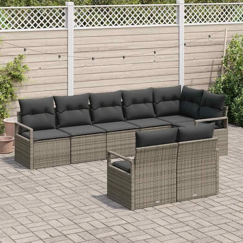 vidaXL Σετ Καναπέ Κήπου 8 pcs Γκρι Πολυ ράταν