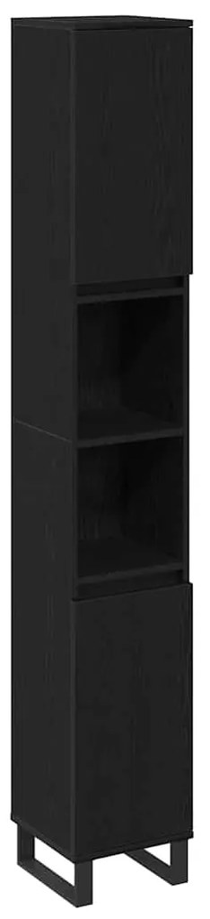 vidaXL Σετ Επίπλων Μπάνιου με πόρτα 3 pcs Μαύρο Επεξεργασμένο ξύλο