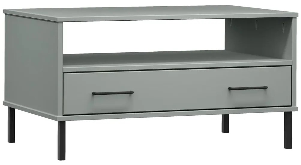 vidaXL Τραπεζάκι Σαλονιού OSLO Γκρι 85x50x45 εκ. Μασίφ Ξύλο Μετ. Πόδια