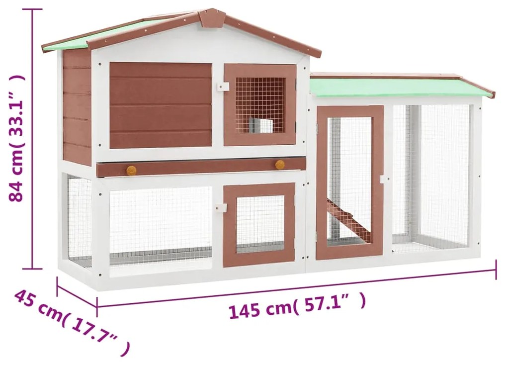 vidaXL Κλουβί Κουνελιών Μεγάλο Καφέ/Λευκό 145 x 45 x 84 εκ. Ξύλινο