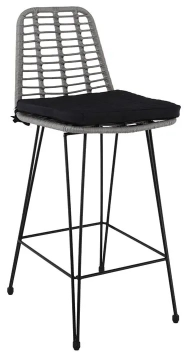 SALSA Σκαμπό BAR-Pro με Πλάτη, Μέταλλο Βαφή Μαύρο - Wicker Γκρι, με Μαξιλάρι Μαύρο  45x55x75/113cm [-Γκρι-, -Μαύρο-] [-Wicker-, -Μέταλλο-] Ε252,21