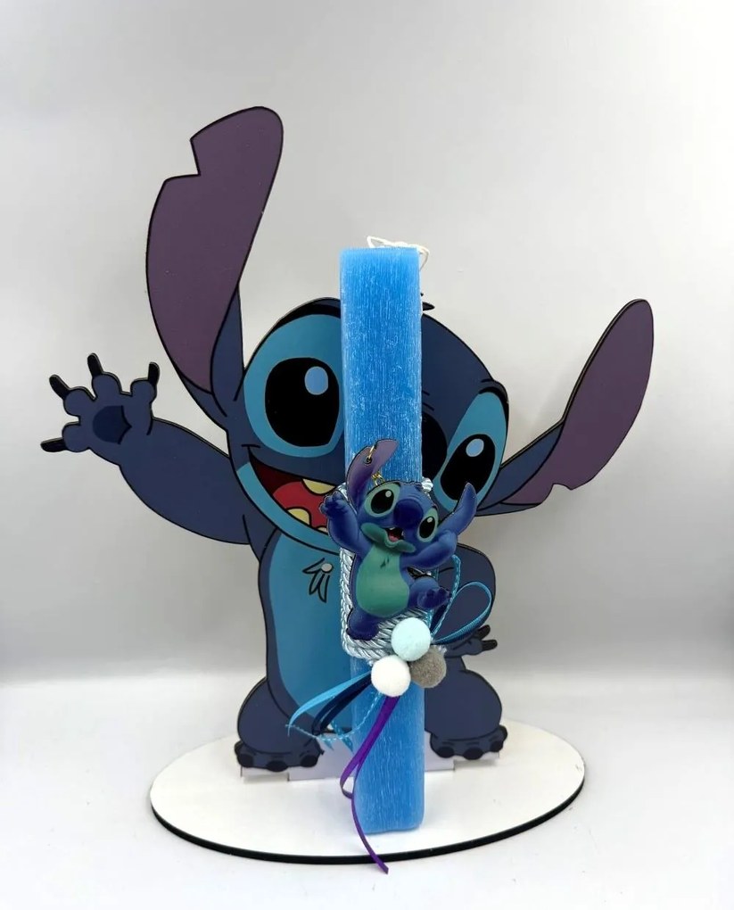 Τύπου Στιτς - Stitch Αρωματική λαμπάδα ν.3 - Σετ Λαμπάδα και πλάτη με βάση