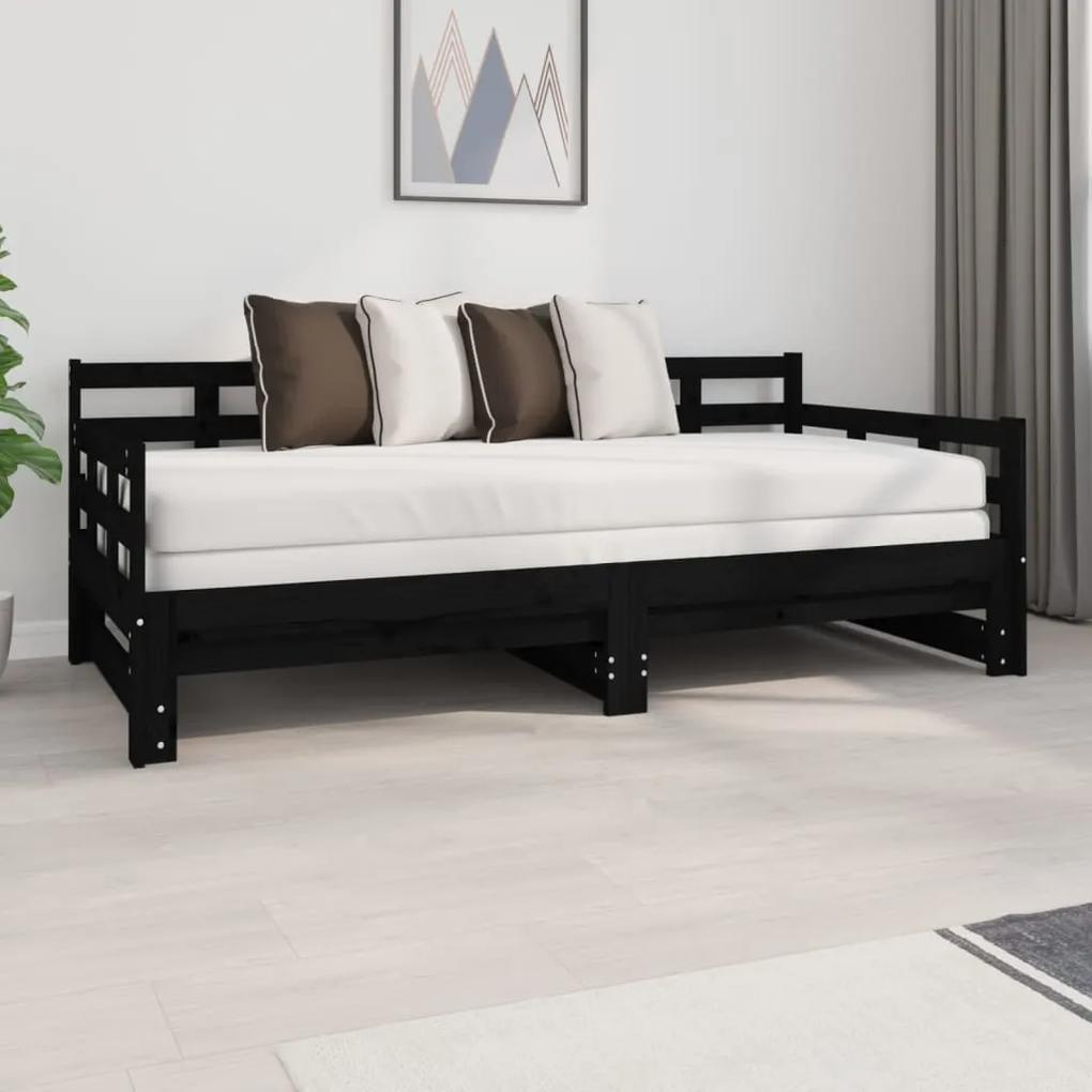 Καναπές Κρεβάτι Συρόμενος Μαύρος 2x(90x190) εκ. Μασίφ Πεύκο