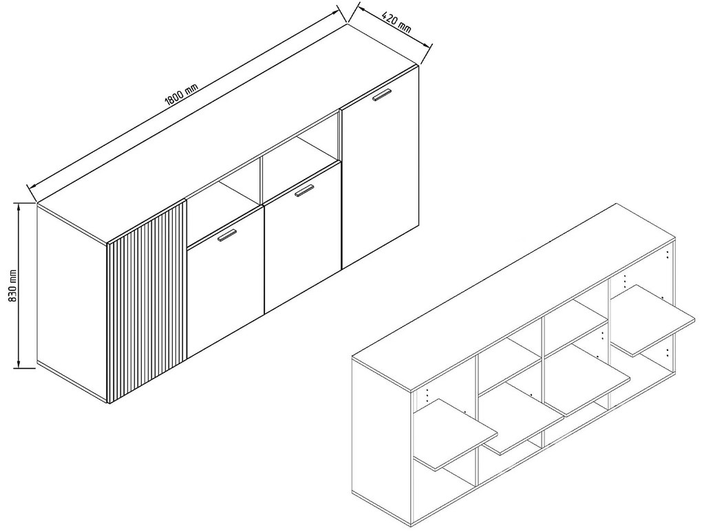 Μπουφές DENVER με 4 ντουλάπια Artizan Oak/Ανθρακί 180x42x83cm
