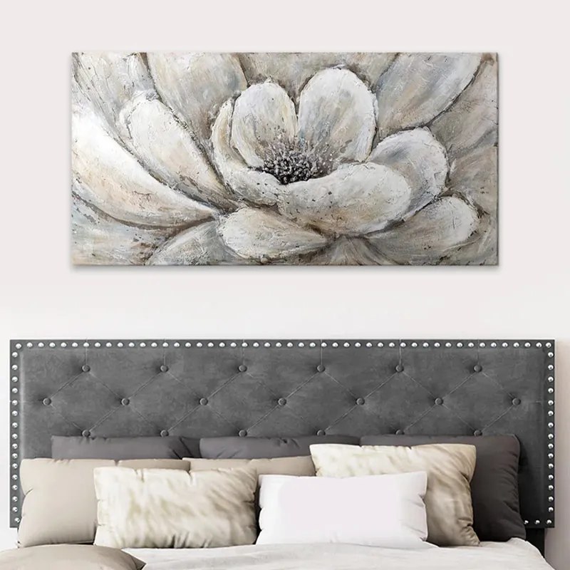 Πίνακας σε καμβά Silver Flowers Megapap ψηφιακής εκτύπωσης 140x70x3εκ. - GP033-0028 - GP033-0028