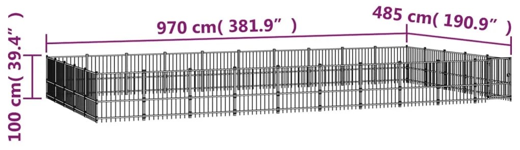 vidaXL Κλουβί Σκύλου Εξωτερικού Χώρου 47,05 μ² από Ατσάλι