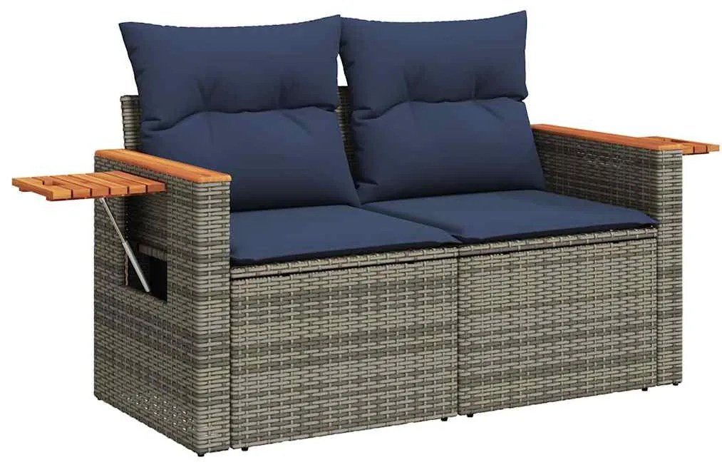 vidaXL Καναπές Σετ 7Τεμαχίων Γκρι Συνθετικό Ρατάν με Μαξιλάρια Ακακία