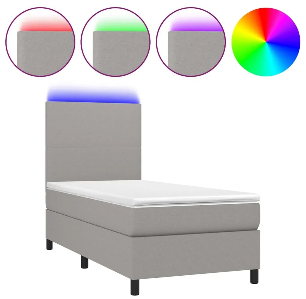 ΚΡΕΒΑΤΙ BOXSPRING ΜΕ ΣΤΡΩΜΑ &amp; LED ΑΝ.ΓΚΡΙ 90X190 ΕΚ. ΥΦΑΣΜΑΤΙΝΟ 3134677