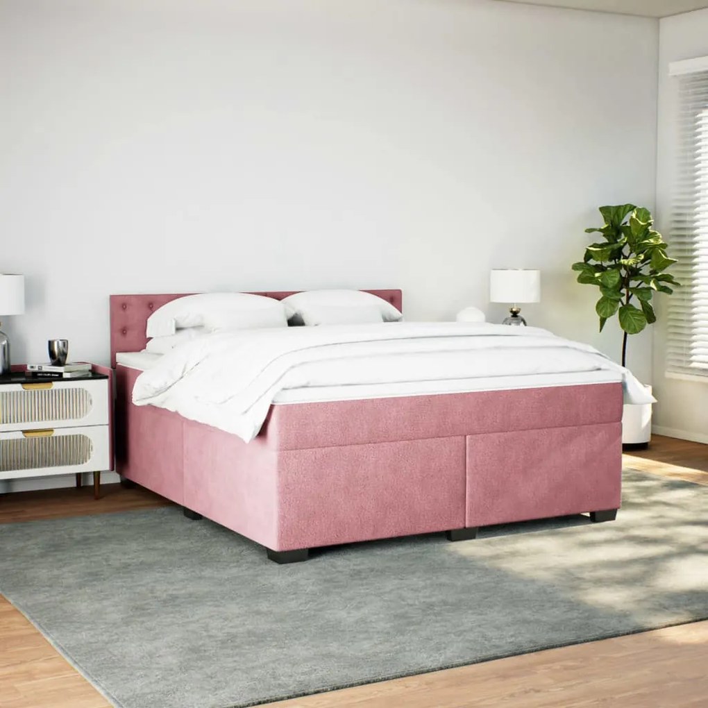 vidaXL Κρεβάτι Boxspring με Στρώμα Ροζ 180x200 εκ. Βελούδινο