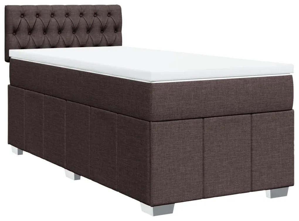 vidaXL Κρεβάτι Boxspring με Στρώμα Σκούρο Καφέ 90x190 εκ. Υφασμάτινο