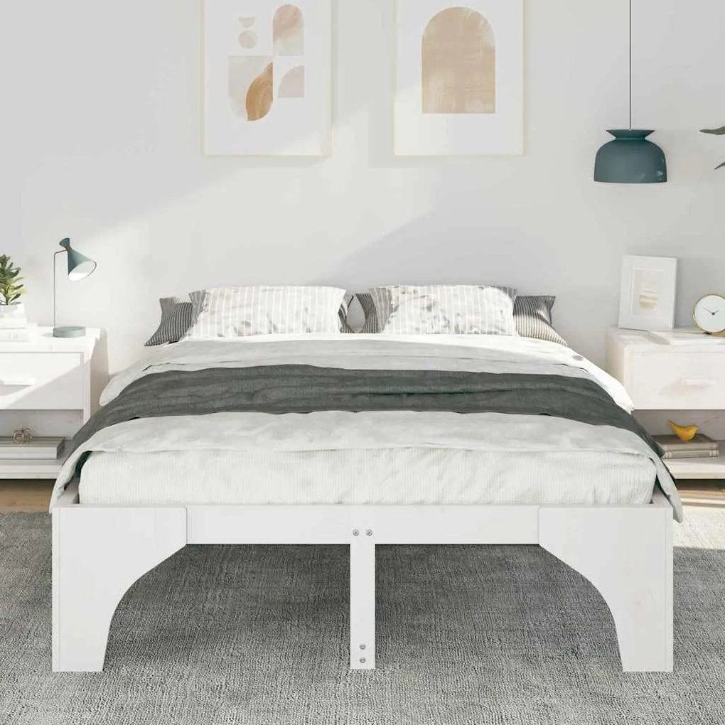 vidaXL Κρεβάτι δαπέδου Λευκό 150 x 200 cm Μασίφ ξύλο πεύκου