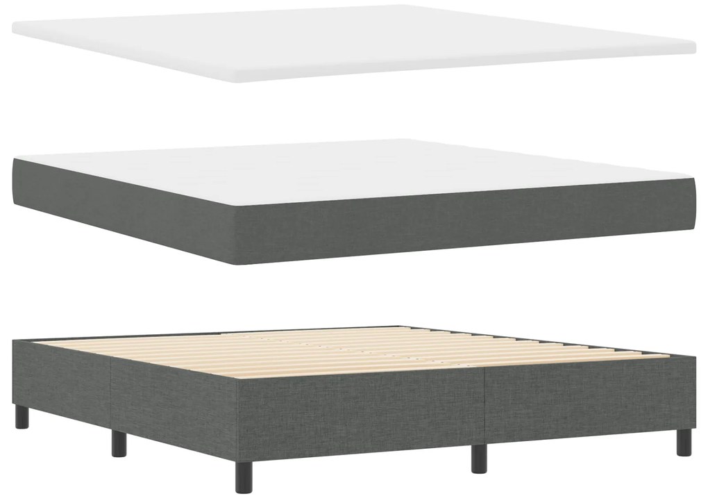 vidaXL Κρεβάτι Box Spring με Στρώμα & Πάγκο Σκούρο Γκρι 180x200 εκ. Υφάσματος