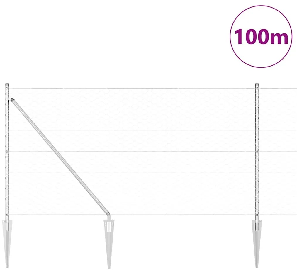 vidaXL Φράχτης με Στήλες. Ασημί 1.4 x 100 m Ατσάλι με επικάλυψη PVC