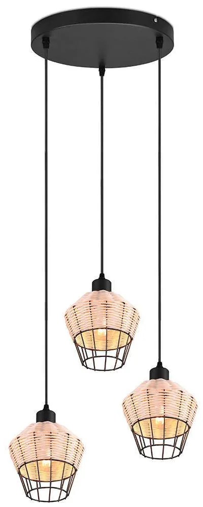 Φωτιστικό Οροφής Borka R31263336 Φ41x150cm 3xE27 40W RL Natural-Black Lighting