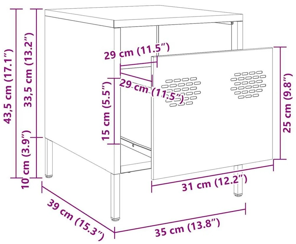 Κομοδίνο Λευκό 35x39x43,5 εκ. από Χάλυβα - Λευκό