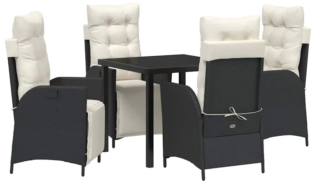 vidaXL Σέτ φαγητού για κήπο με μαξιλάρι 5 pcs Μαύρο συνθετικό ρατάν