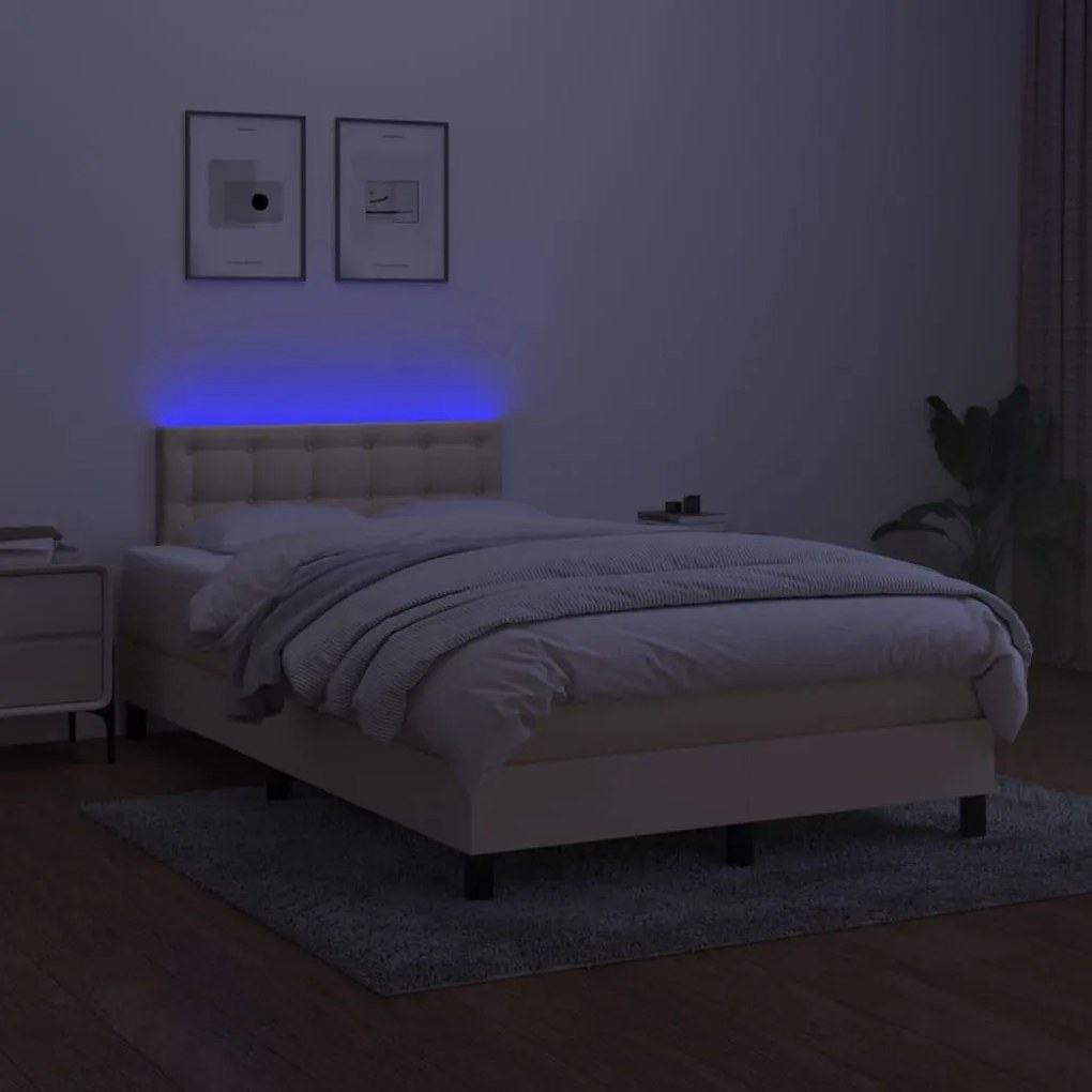 Κρεβάτι Boxspring με Στρώμα &amp; LED Κρεμ 120x190 εκ. Υφασμάτινο - Κρεμ