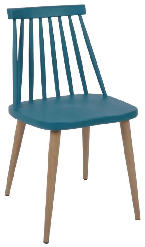 Καρέκλα Lavida Μεταλλική Φυσικό/PP Μπλε 43x48x77cm (Σετ 4 ΤΕΜ)