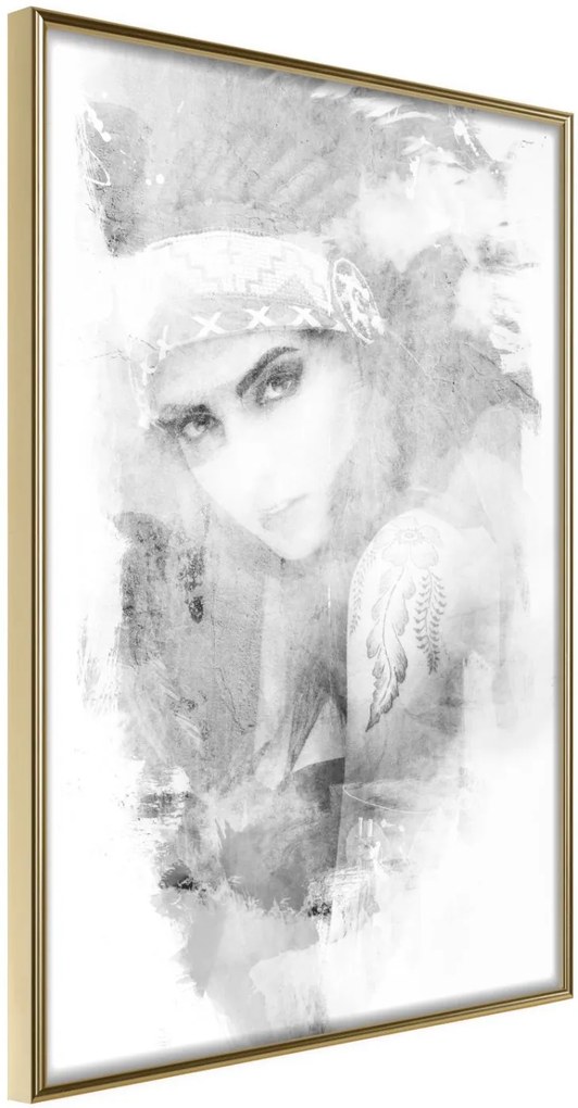 Αφίσα - Mysterious Look (Grey) - 20x30 - Χρυσό - Χωρίς πασπαρτού