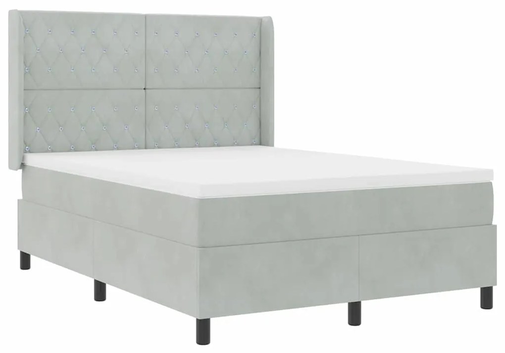 vidaXL Κρεβάτι με ελατήρια Ανοιχτό γκρι 140 x 200 cm Βελούδο