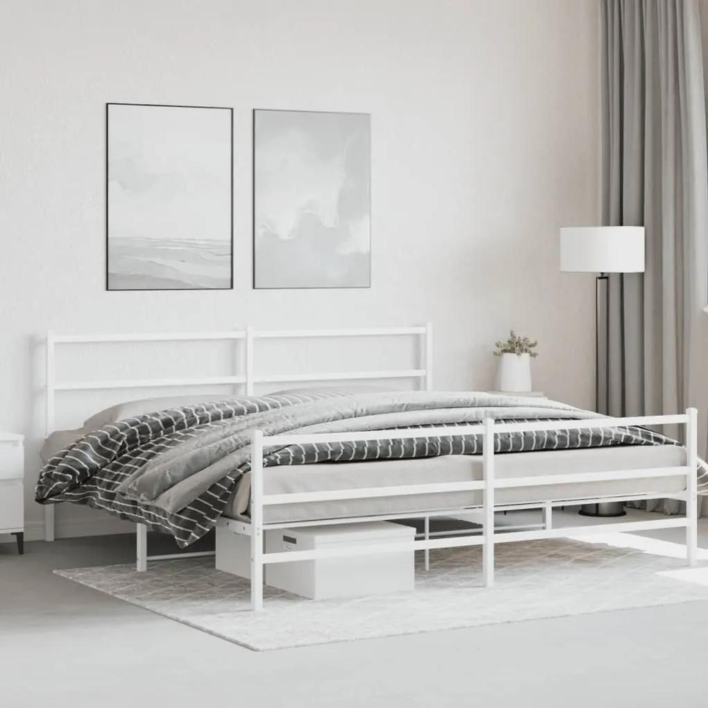 vidaXL Πλαίσιο Κρεβατιού με Κεφαλάρι/Ποδαρικό Λευκό 193x203εκ. Μέταλλο