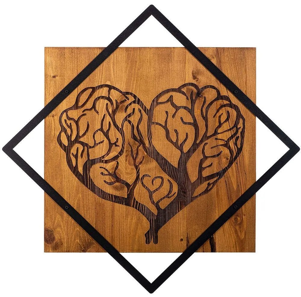 Διακοσμητικό Τοίχου Tree Heart 899SKL2123 54x54cm Walnut-Black Wallity Μέταλλο,Ξύλο