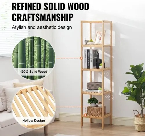 VEVOR Corner Standing Bookshelf 5-Tier Bamboo Ladder Narrow Shelf Plant Stand