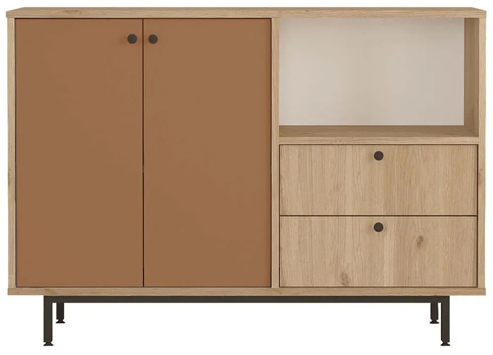 Ντουλάπι 956LCS3573 120x35,5x85cm Oak-Tile Red Μοριοσανίδα, Μέταλλο