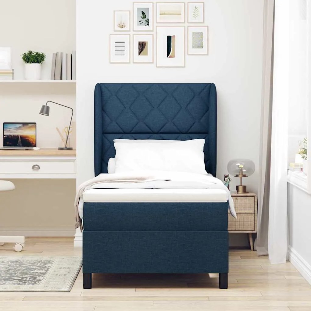 vidaXL Κρεβάτι με ελατήρια με στρώμα Μπλε 90 x 200 cm ύφασμα