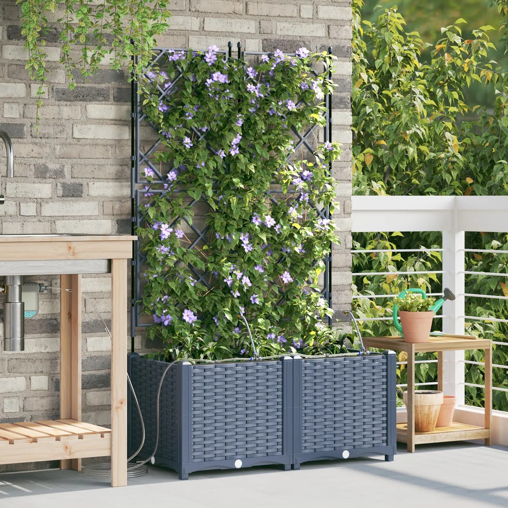 vidaXL Γλάστρες Κήπου 1 τεμ Καφασωτό Γκρι 80 x 40 x 142 cm Πλαστικό