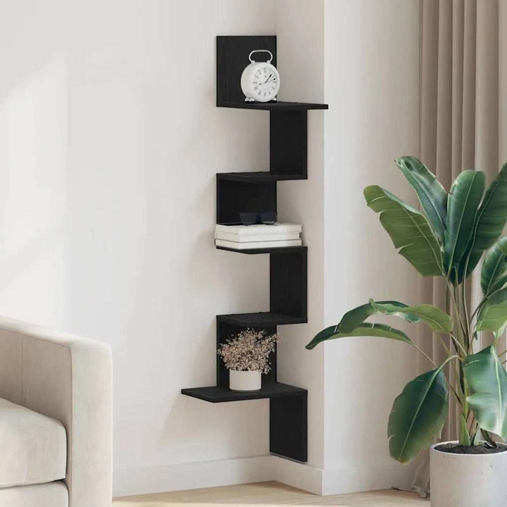 vidaXL Γωνιακό ράφι τοίχου  Μαύρο 32x32x127,5 cm Κατασκευασμένο ξύλο