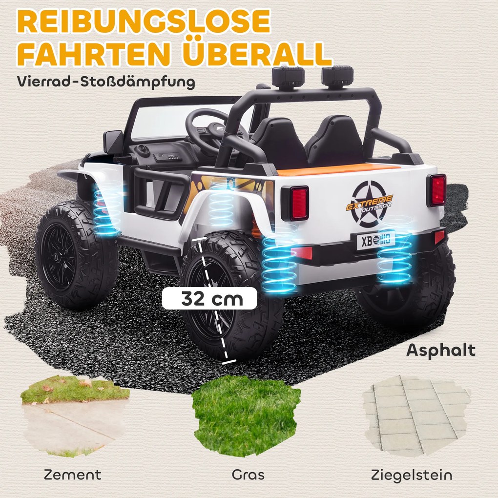 AIYAPLAY Ηλεκτρικό όχημα για παιδιά, μπαταρία 12V, με κάθισμα γονέα-παιδιού, τηλεχειριζόμενο, μουσική, κόρνα, φώτα LED, 3-8 ετών, Λευκό