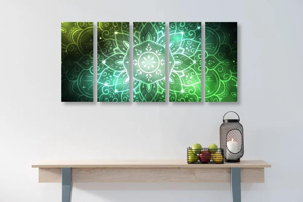 Εικόνα 5 τμημάτων Mandala με γαλαξιακό φόντο σε αποχρώσεις του πράσινου - 100x50