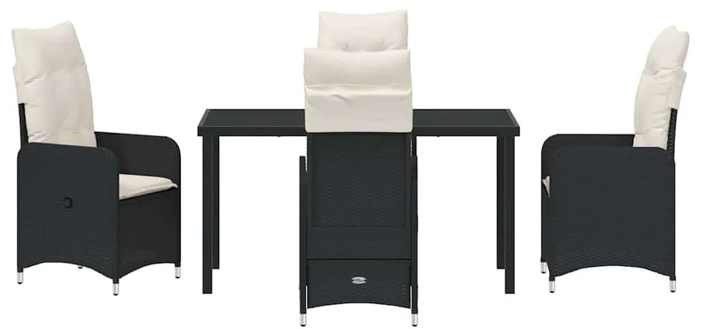 vidaXL Σέτ φαγητού για κήπο με μαξιλάρι 5 pcs Μαύρο Πολυ ράταν