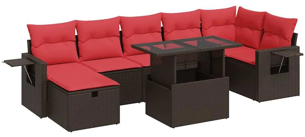 vidaXL Σαλόνι Κήπου 8 Τεμαχίων Καφέ Συνθετικό Ρατάν Μαξιλάρια Ακακία