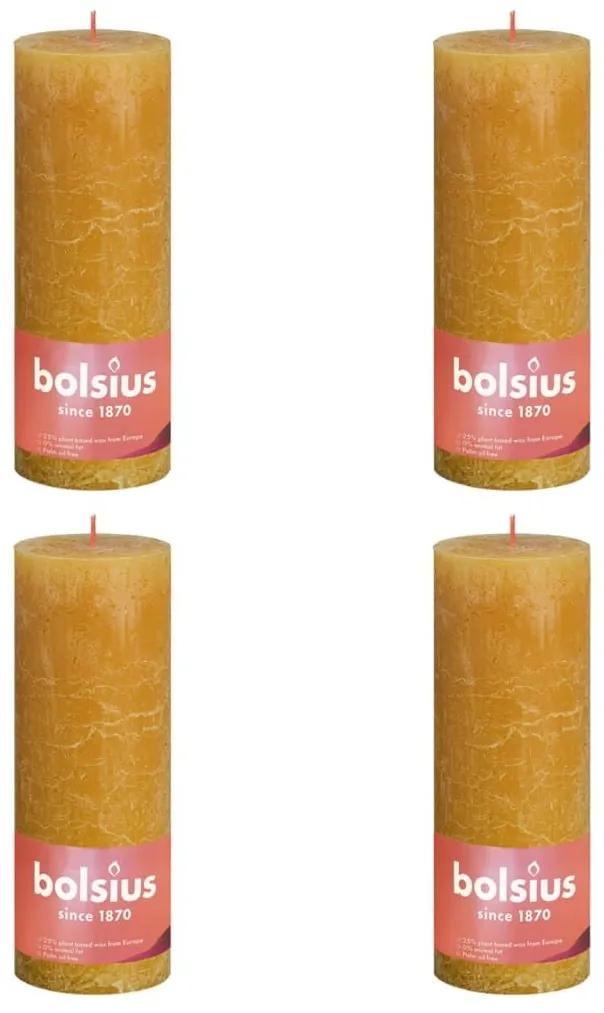 Bolsius Κεριά Κύλινδρος Ρουστίκ Shine 4 τεμ Κυψελωτό Κίτρινο 190x68χιλ - Κίτρινο