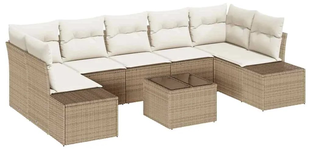 vidaXL Σετ Καναπέ Κήπου 8 pcs Μπεζ Πολυ ράταν