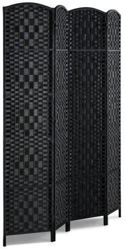 VEVOR 4 Panel Room Divider Hand-Woven Folding Privacy Screen with Hinges Black