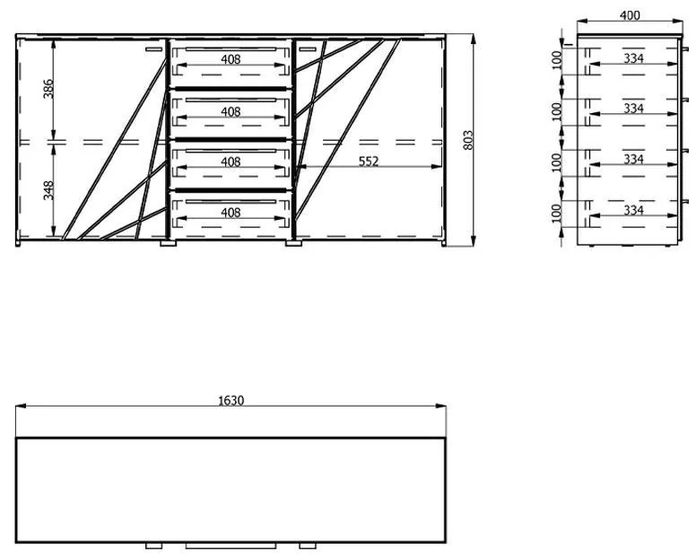 Κομότα - Μπουφές Ksanti 3K4F Λευκή - Λευκή Λάκα 163x40x80.5 εκ. 163x40x80.5 εκ.