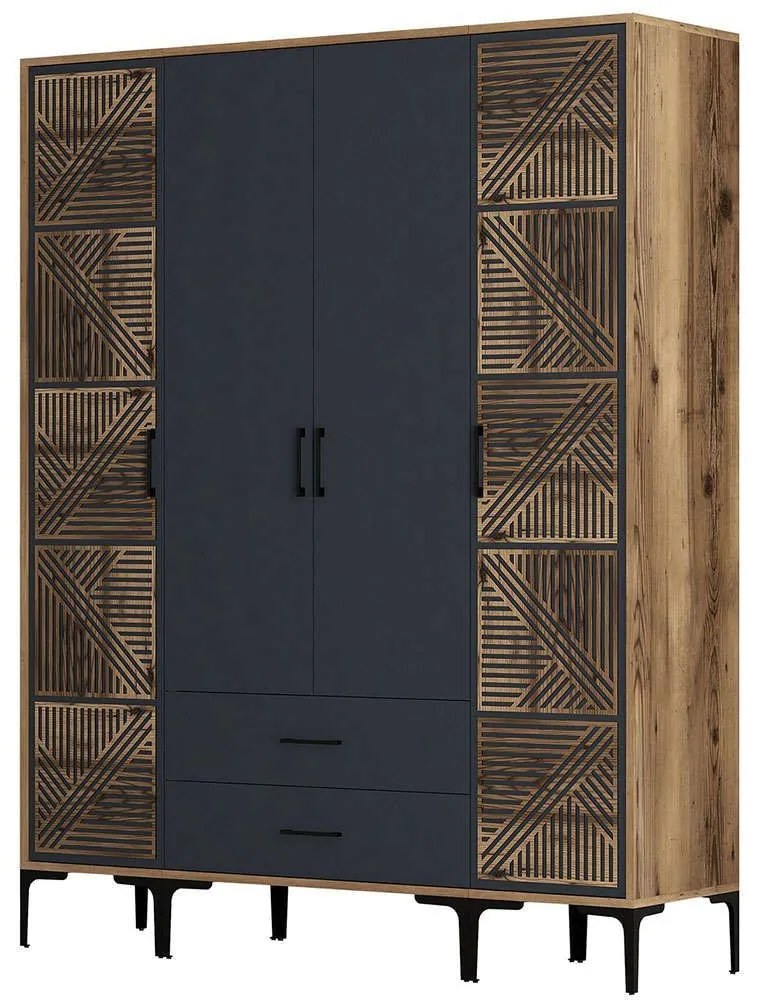 Ντουλάπα Τετράφυλλη Kumsal 845HCT5469 160x47,5x201,4cm Walnut-Anthracite Τετράφυλλη
