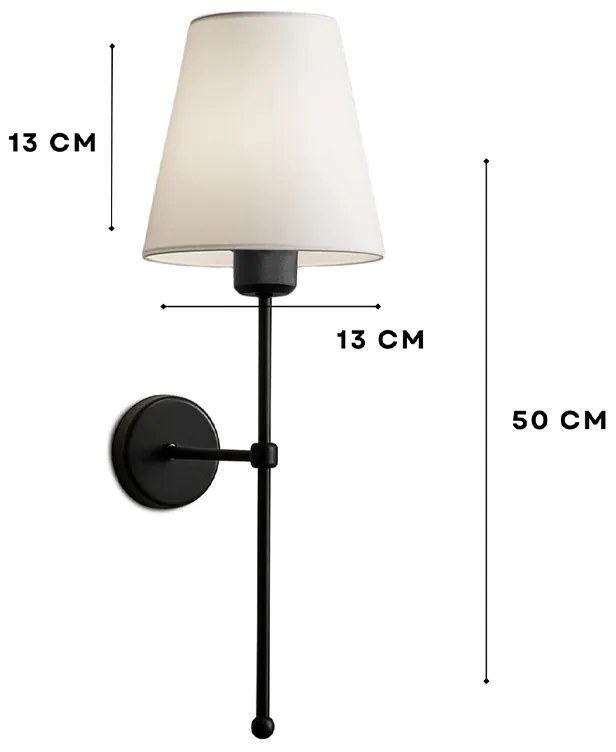 Απλίκα τοίχου Verma Megapap E27 υφασμάτινη - μεταλλική χρώμα μαύρο - κρεμ 13x13x50εκ.