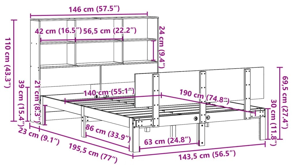 ΚΡΕΒΑΤΙ ΒΙΒΛΙΟΘΗΚΗ ΧΩΡΙΣ ΣΤΡΩΜΑ 140X190 ΕΚ ΜΑΣΙΦ ΞΥΛΟ ΠΕΥΚΟΥ 3322659