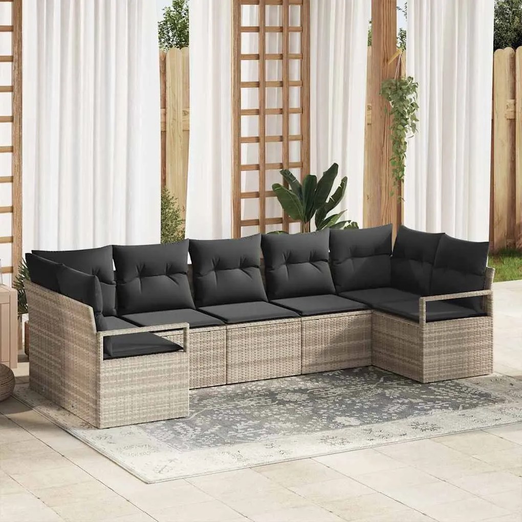 vidaXL Σετ Καναπέ Κήπου 7 pcs Ανοιχτό γκρι Πολυ rattan, βαμμένο ατσάλι