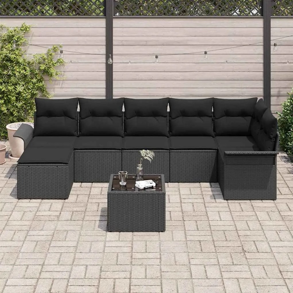vidaXL Σετ Καναπέ Κήπου με μαξιλάρι 8 pcs Μαύρο Πολυ ράταν