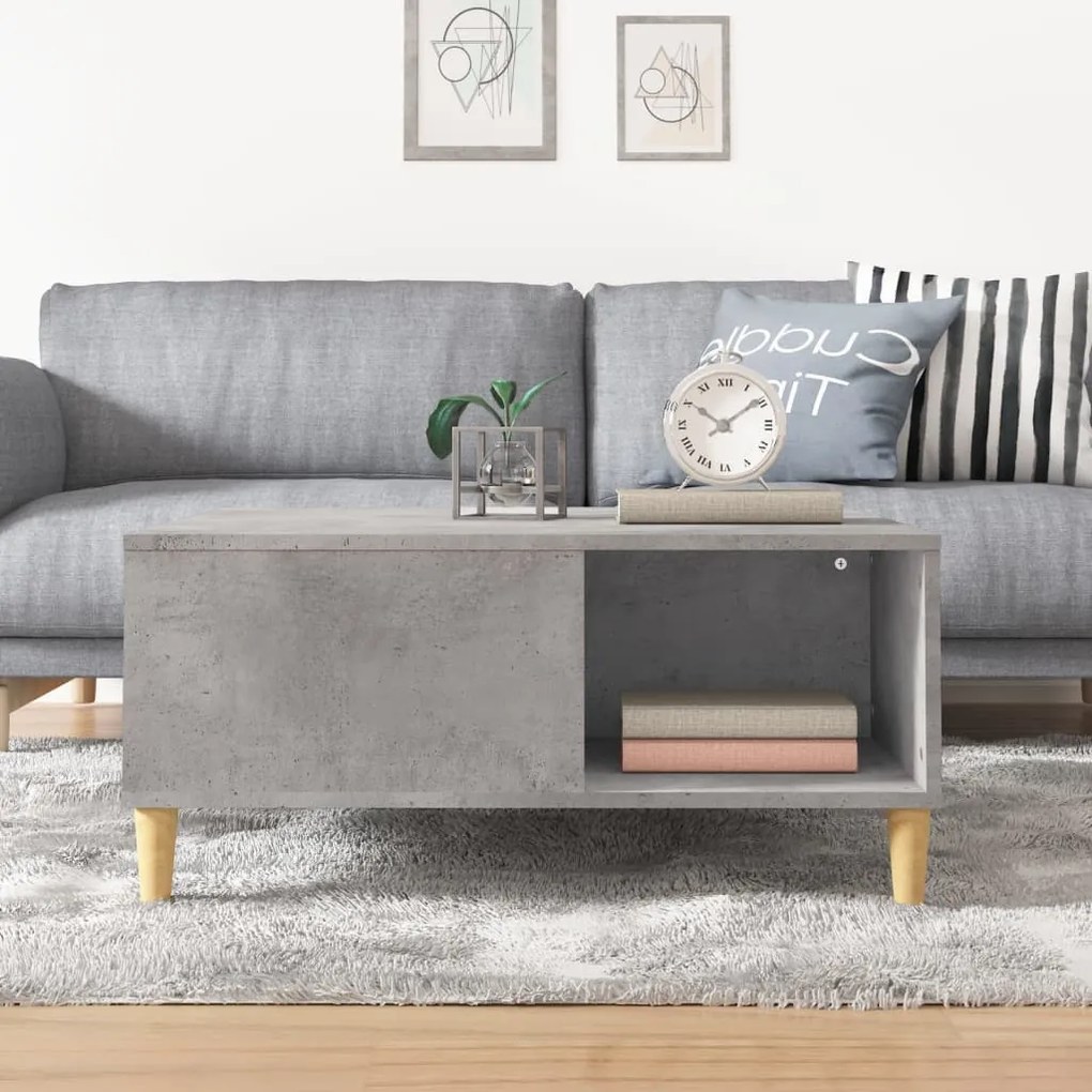 vidaXL Τραπεζάκι Σαλονιού Γκρι Σκυροδ. 80x80x36,5 εκ. Επεξεργ. Ξύλο