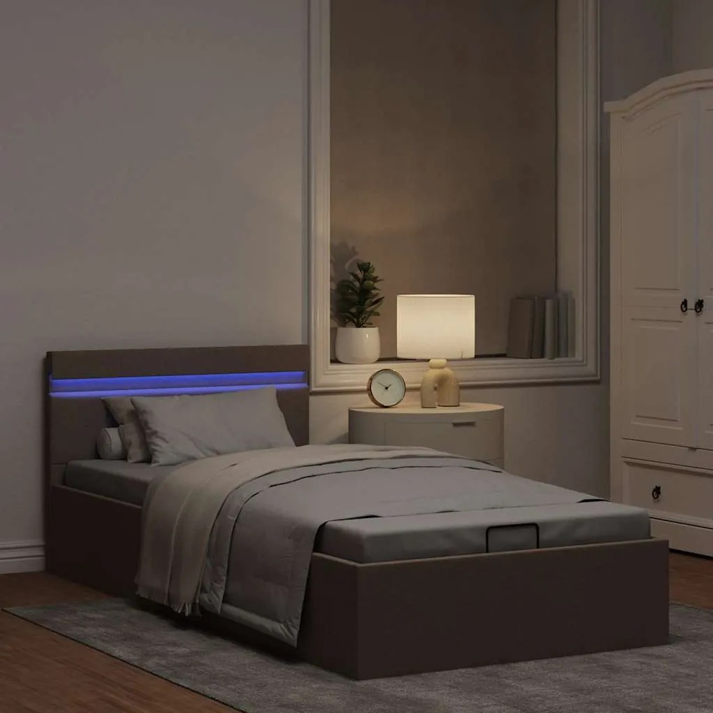 vidaXL Πλαίσιο Κρεβατιού με Αποθ. Χώρο/LED Taupe 90x200 εκ. Ύφασμα