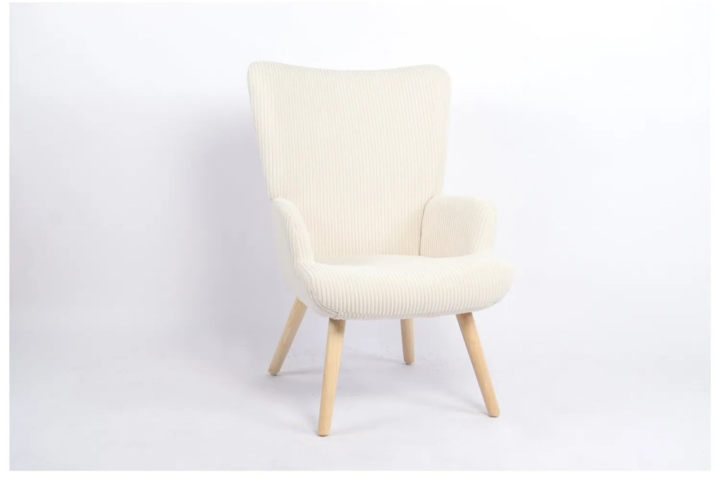 Πολυθρόνα ArteLibre LIRA Κρεμ Ύφασμα Κοτλέ/Ξύλο 94.5x64x70.5cm