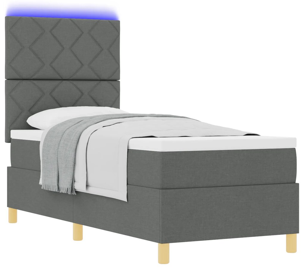 vidaXL Κρεβάτι με ελατήριο και Στρώμα & LED Σκούρο Γκρι 80x200 εκ. Ύφασμα