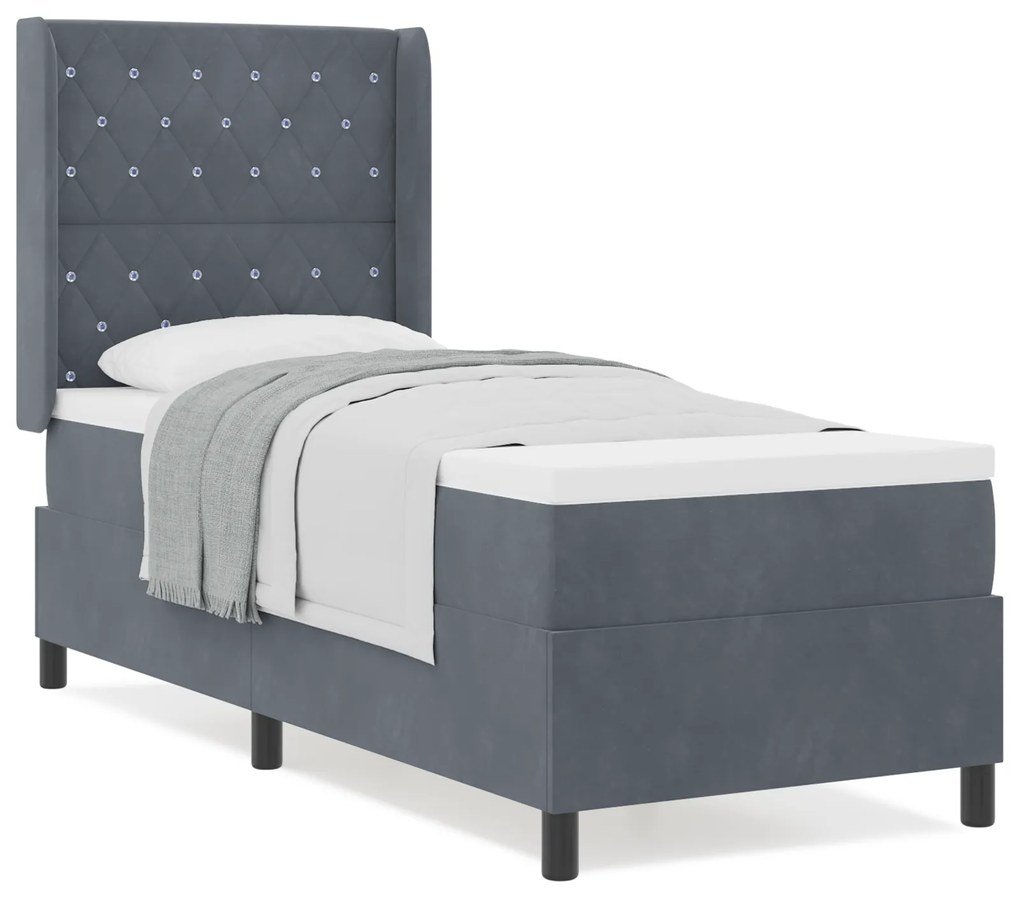 vidaXL Κρεβάτι Box Spring με Στρώμα Στενό Γκρι 80x200 εκ. Βελούδο