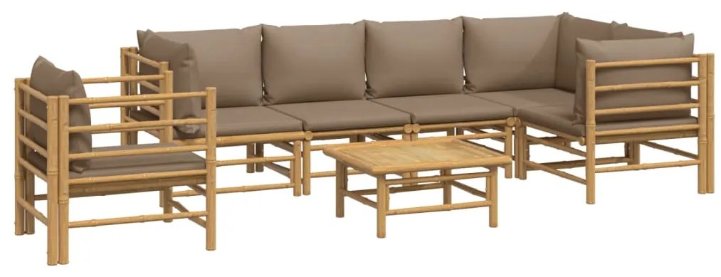 vidaXL Σαλόνι Κήπου Σετ 7 Τεμαχίων από Μπαμπού με Taupe Μαξιλάρια